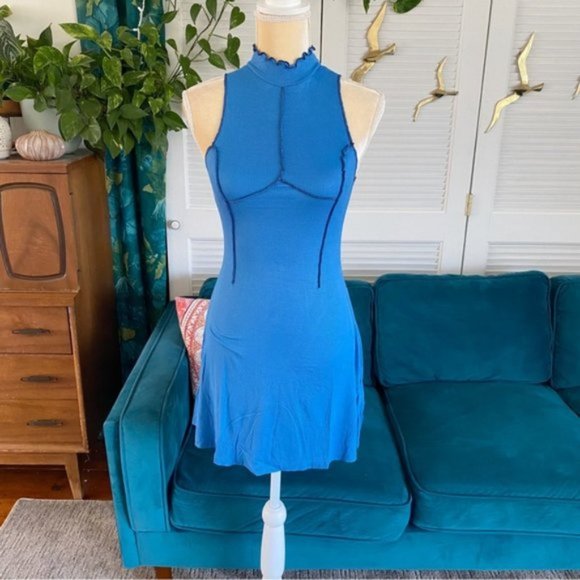Urban Outfitters | UO Deja Seamed Mini Dress Sleeveless Ribbed Blue New Medium - Picture 3 of 15